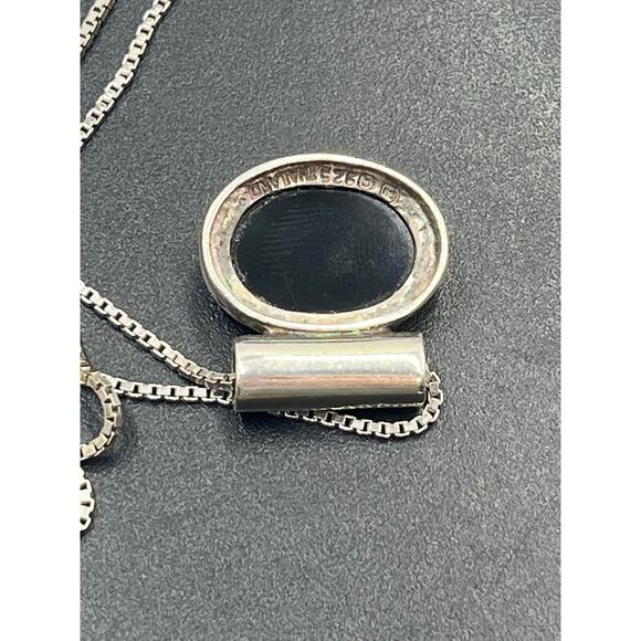 SU 925 Sterling Silver Large Oval Onyx Stone Slider Pendant and Chain Necklace - Picture 3 of 11